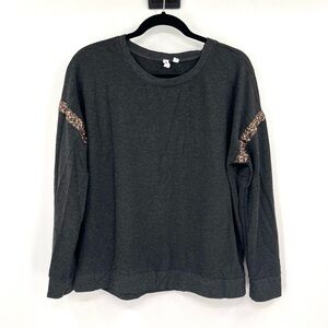 CABLE & GAUGE Long Sleeve Top Grey L Animal Print Leopard Cheetah Pullover Shirt